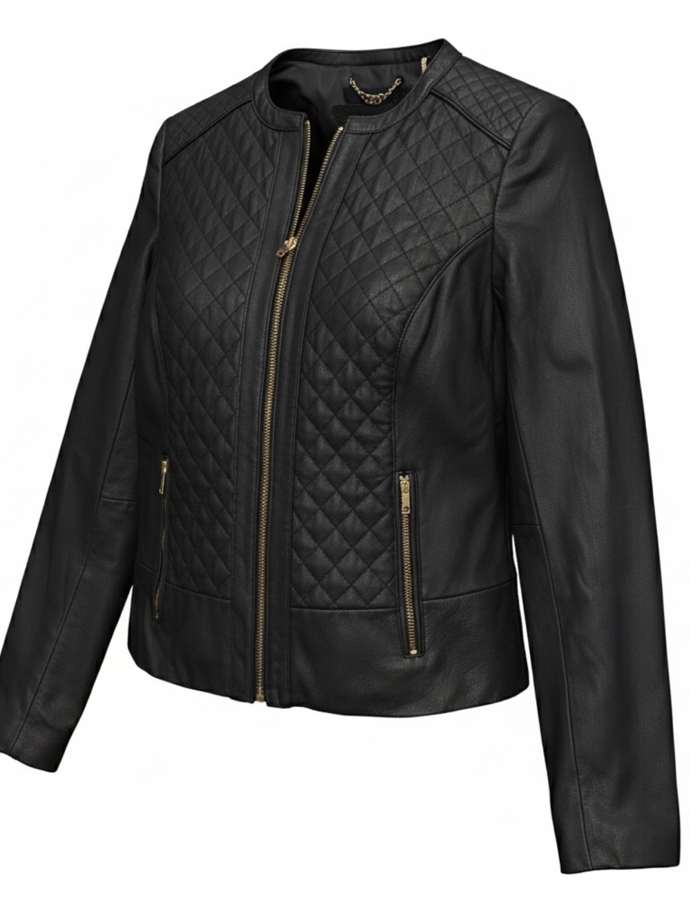Cole Haan Black Leather Jacket with Quilted Design